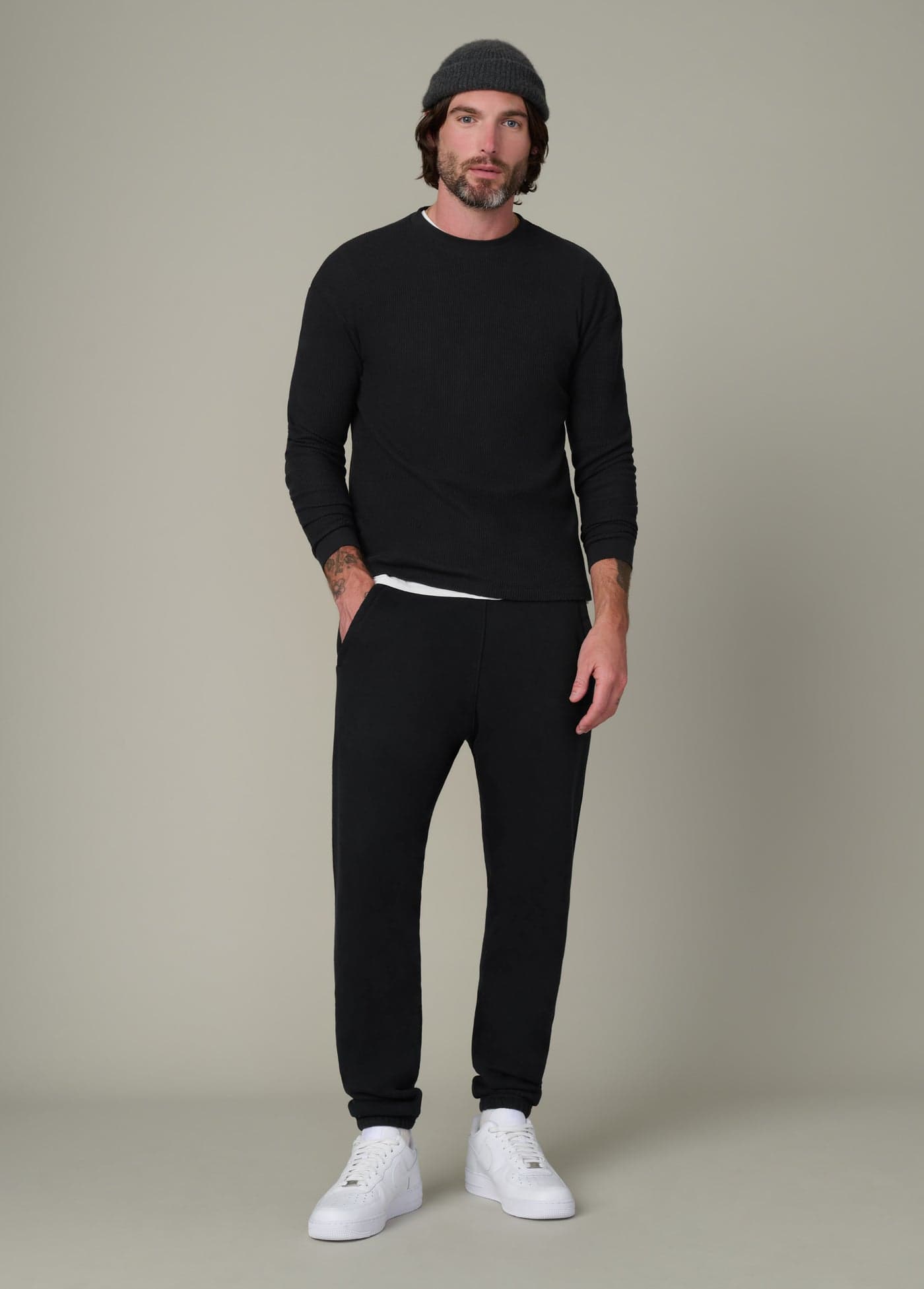 Joe's Jeans black long-sleeve waffle tee, crew neck